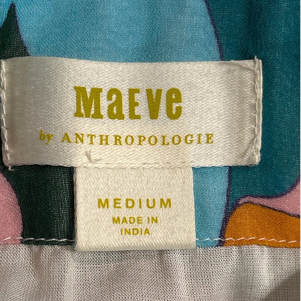 Anthropologie Maeve Tiered Keyhole Maxi Dress Green Blue Abstract Floral Size M - Picture 10 of 11